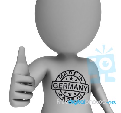 Made In Germany Stamp On Man Shows German Products Approved Stock Image