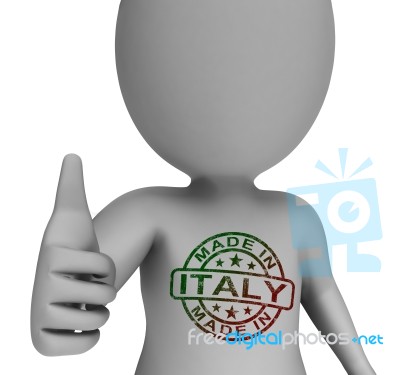 Made In Italy Stamp On Man Shows Italian Products Approved Stock Image