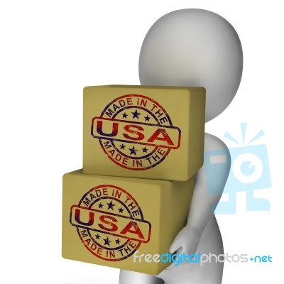 Made In Usa Stamp On Boxes Shows American Products Stock Image