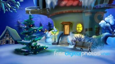 Magic Christmas Evening. New Year Eve Scene Stock Image