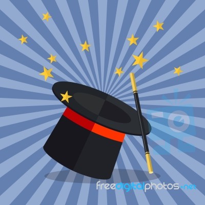 Magician Hat With Magician Wand Stock Image