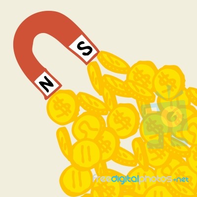 Magnet Attract Coins Stock Image