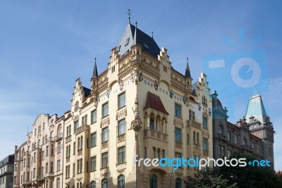 Magnificent Apartment Block In Siroka Street In Prague Stock Photo