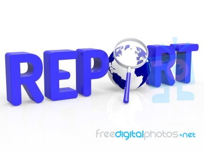 Magnifier Report Shows Document Data And Search Stock Image