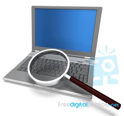 Magnifying Glass And Laptop Shows Search Searching And Research Stock Image