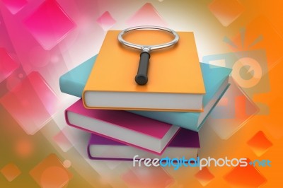 Magnifying Glass Trying To Find The Right Book Stock Image