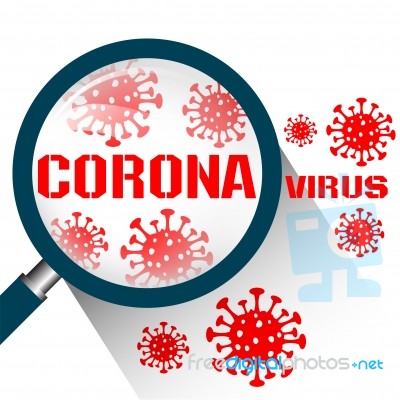 Magnifying Glass With Coronavirus Covid19 Stock Image