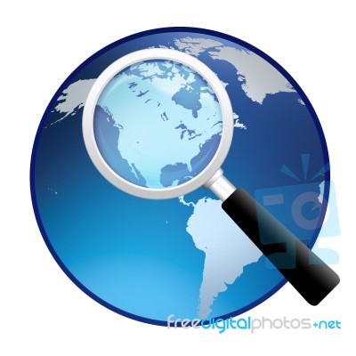 Magnifying Glass With Earth Globe Stock Image