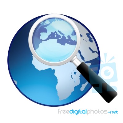 Magnifying Glass With Earth Globe Stock Image