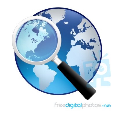 Magnifying Glass With Earth Globe Stock Image