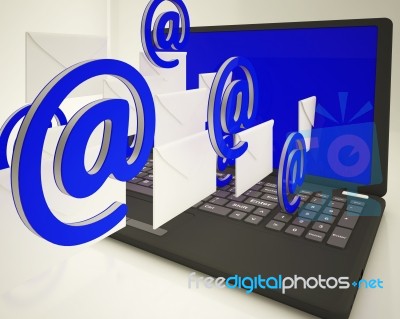 Mail Signs Leaving Laptop Shows Ongoing Messages Stock Image