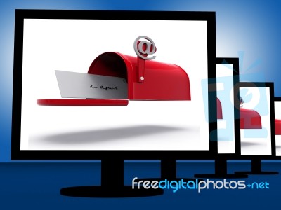 Mailbox On Monitors Shows Digital Correspondence Stock Image