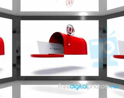 Mailbox On Screen Shows Electronically Mailing Stock Image