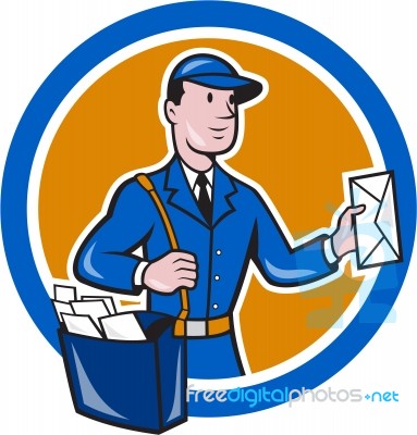 Mailman Postman Delivery Worker Circle Cartoon Stock Image