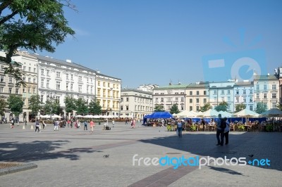 Main Market Square In Krakow Stock Photo