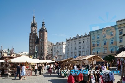 Main Market Square In Krakow Stock Photo