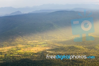 Majestic Sunset In The Mountains Landscape Stock Photo