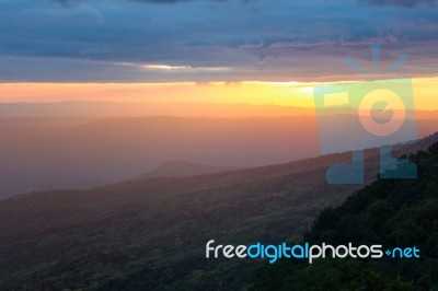 Majestic Sunset In The Mountains Landscape Stock Photo