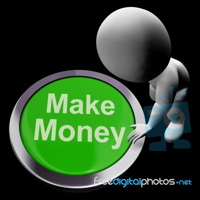 Make Money Button Shows Startup Business And Wealth Stock Image