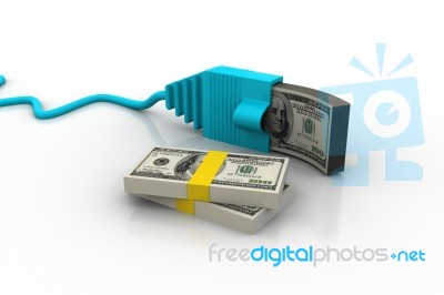 Make Money Online. Concept. Internet Cable With Dollars Stock Image