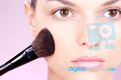 Make Up With Powder Brush Stock Photo