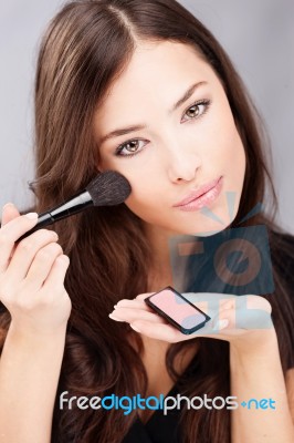 Make Up With Powder Brush Stock Photo