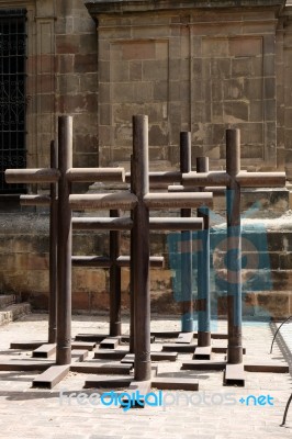 Malaga, Andalucia/spain - July 5 : Crosses Outside The Cathedral… Stock Photo