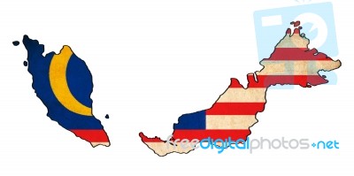 Malaysia Map On Malaysia Flag Drawing ,grunge And Retro Flag Ser… Stock Image