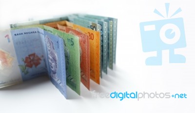 Malaysian Ringgit Currency On White Background Stock Photo