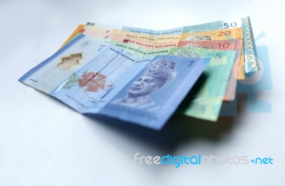 Malaysian Ringgit Currency On White Background Stock Photo