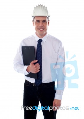 Male Architect Holding Clipboard Stock Photo