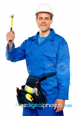 Male Architect Holding Hammer Stock Photo