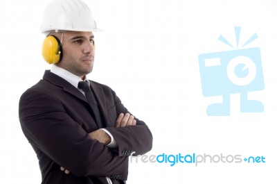 Male Architect Wearing Earmuff Stock Photo