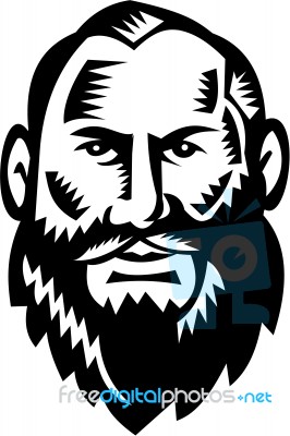 Male Big Beard Woodcut Stock Image