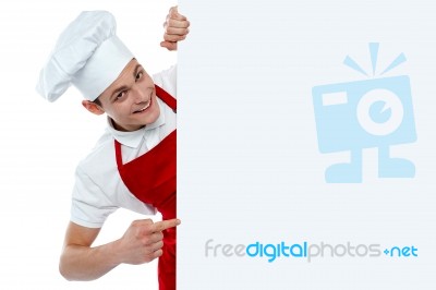 Male Chef Holding Blank Board Stock Photo