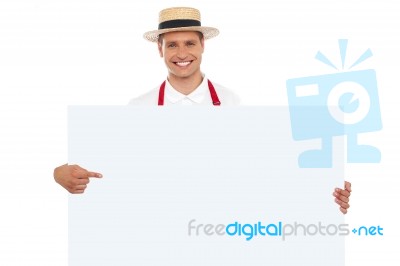 Male Chef Holding Blank Board Stock Photo