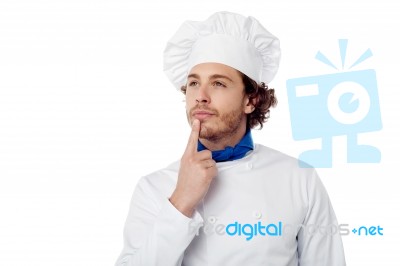 Male Chef Lost In Deep Thought Stock Photo