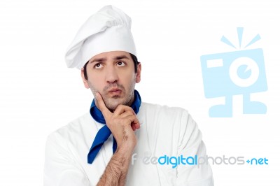 Male Chef Lost In Deep Thoughts Stock Photo