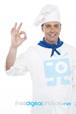 Male Chef Showing Ok Gesture Stock Photo