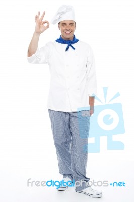 Male Chef Showing Ok Gesture Stock Photo