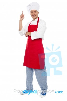 Male Chef Showing Pointing Up Stock Photo