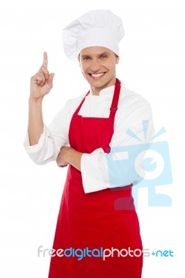 Male Chef Showing Pointing Up Stock Photo