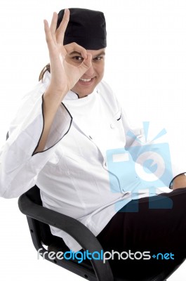 Male Chef With Okay Hand Gesture Stock Photo