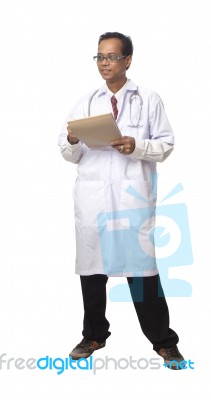 Male Doctor Standing On White Stock Photo