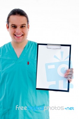 Male Doctor With Empty Notepad Stock Photo