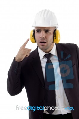 Male Engineer Wearing Earmuff Stock Photo