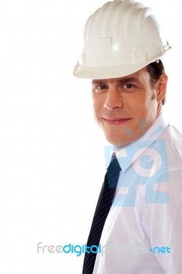 Male Engineer Wearing Helmet Stock Photo