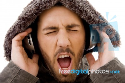 Male enjoying Music Stock Photo