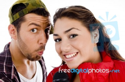 Male Female Singers Together Stock Photo