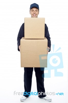 Male Holding Cardboard Box Stock Photo